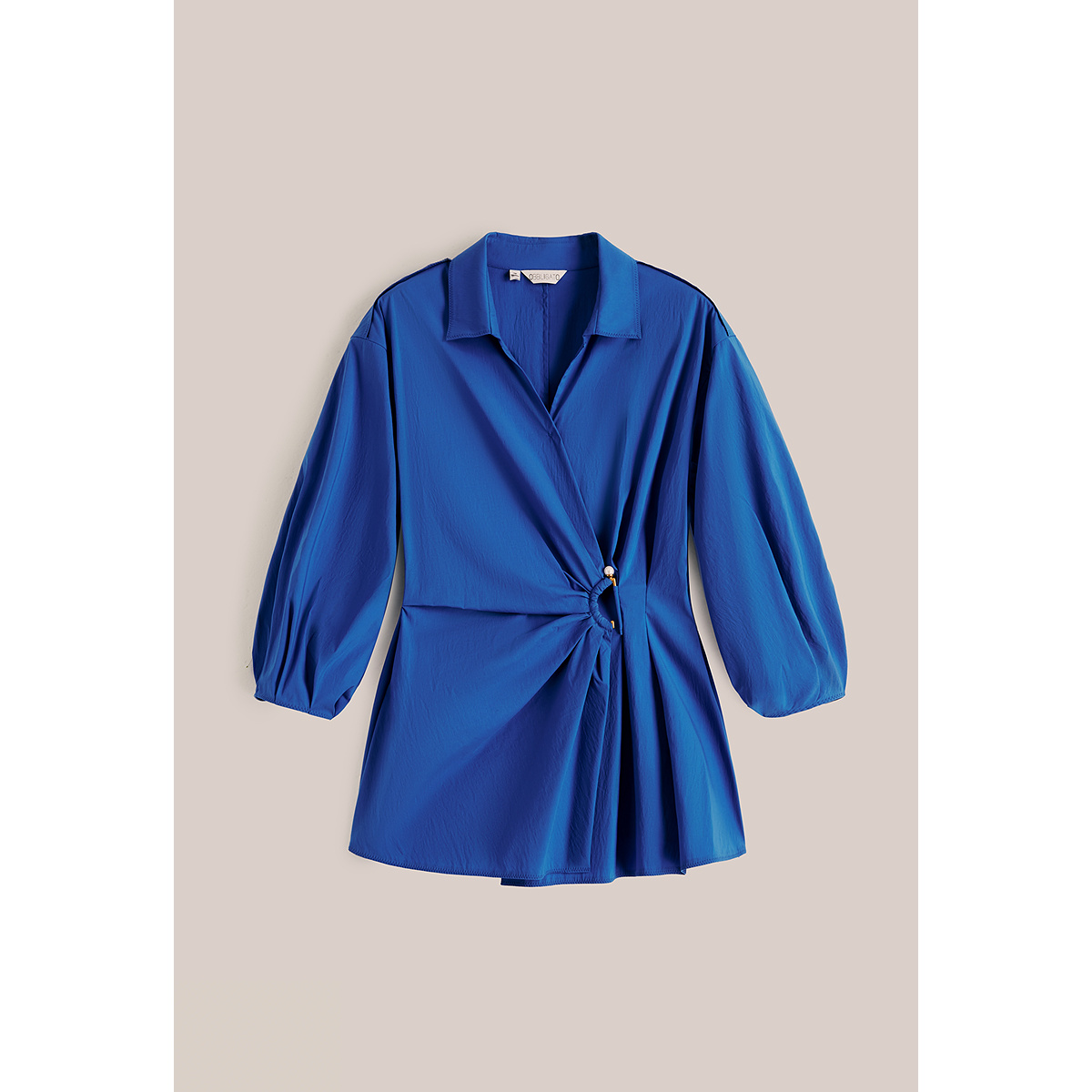 OBBLIGATO奥丽嘉朵2025秋季新品斜纹棉尖领金属扣环褶皱宝蓝衬衫1C35330080