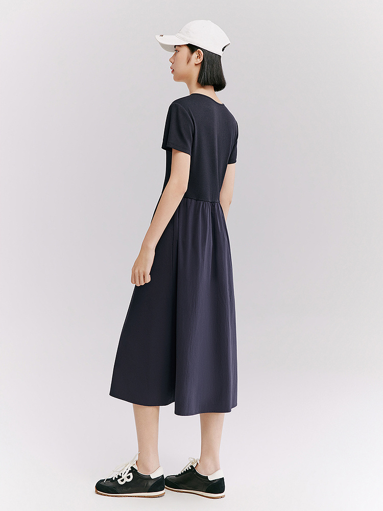 XII BASKET十二篮专选26夏新款圆领气质拼接收腰休闲通勤连衣裙7C66205030