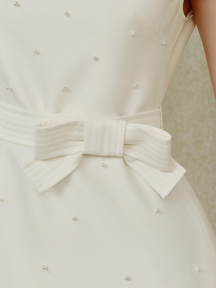 OBBLIGATO奥丽嘉朵2026夏季新款手工钉珠蝴蝶结腰带优雅连衣裙1C66205180