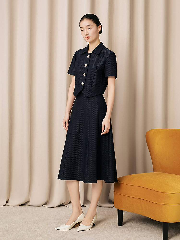 Song of Song歌中歌2026夏季新款藏蓝人字纹织·小翻领短外套5C66210016