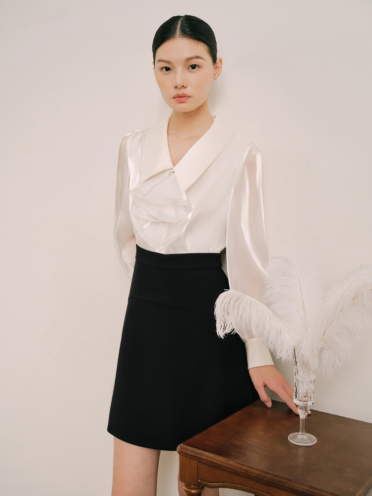 OBBLIGATO奥丽嘉朵2024春季黑色流光纱拼接连衣裙1C64105430