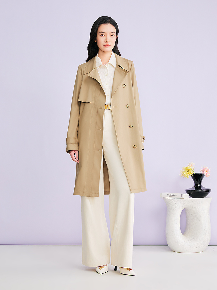 YINER音儿专选2026春季新款时尚翻领廓形单排扣系带收腰风衣外套8C66107016