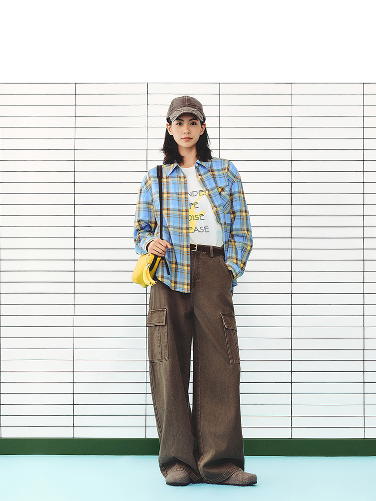 ToyzY2026冬季新款美式撞色oversize宽松落肩格纹松弛休闲衬衫ZC36530040