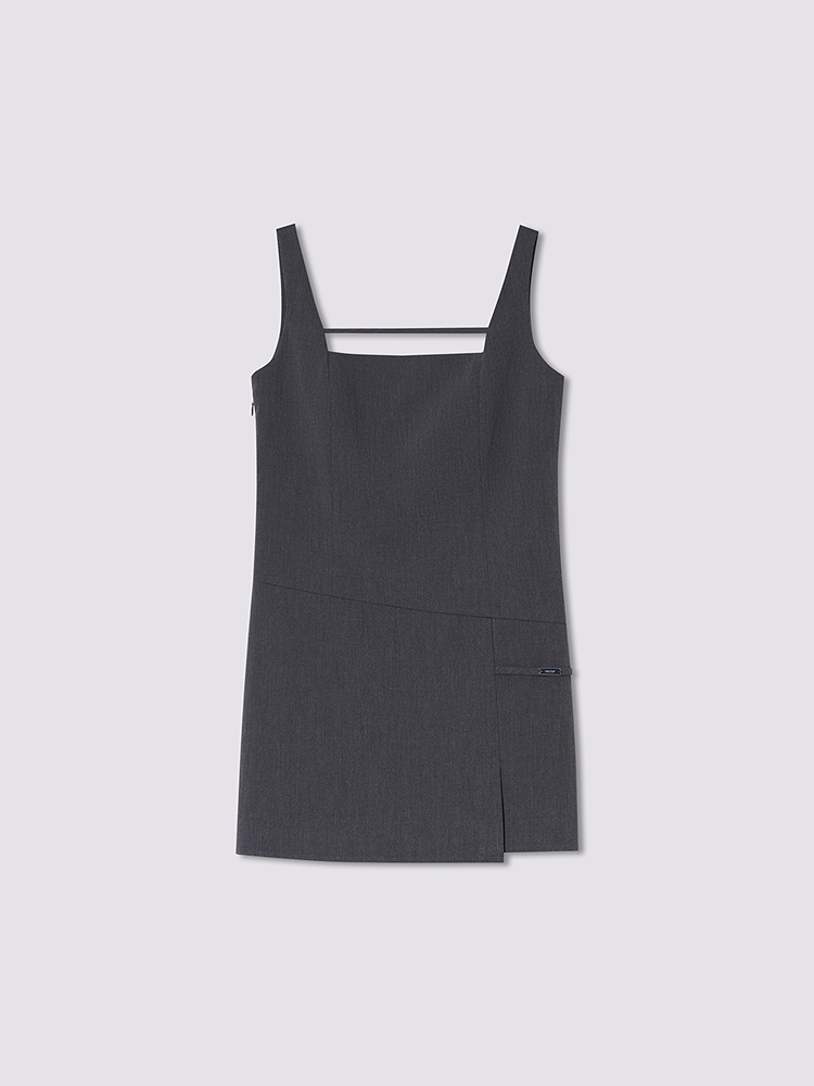 SALT.P可颜 2026夏季新款灰色方领结构感连衣裙AC36205230