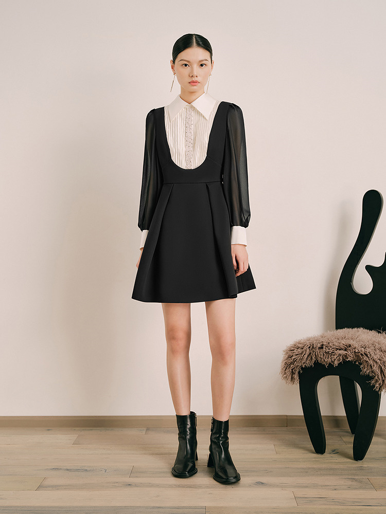 OBBLIGATO奥丽嘉朵2024春季黑色珠钻点缀时尚百搭连衣裙1C64105250