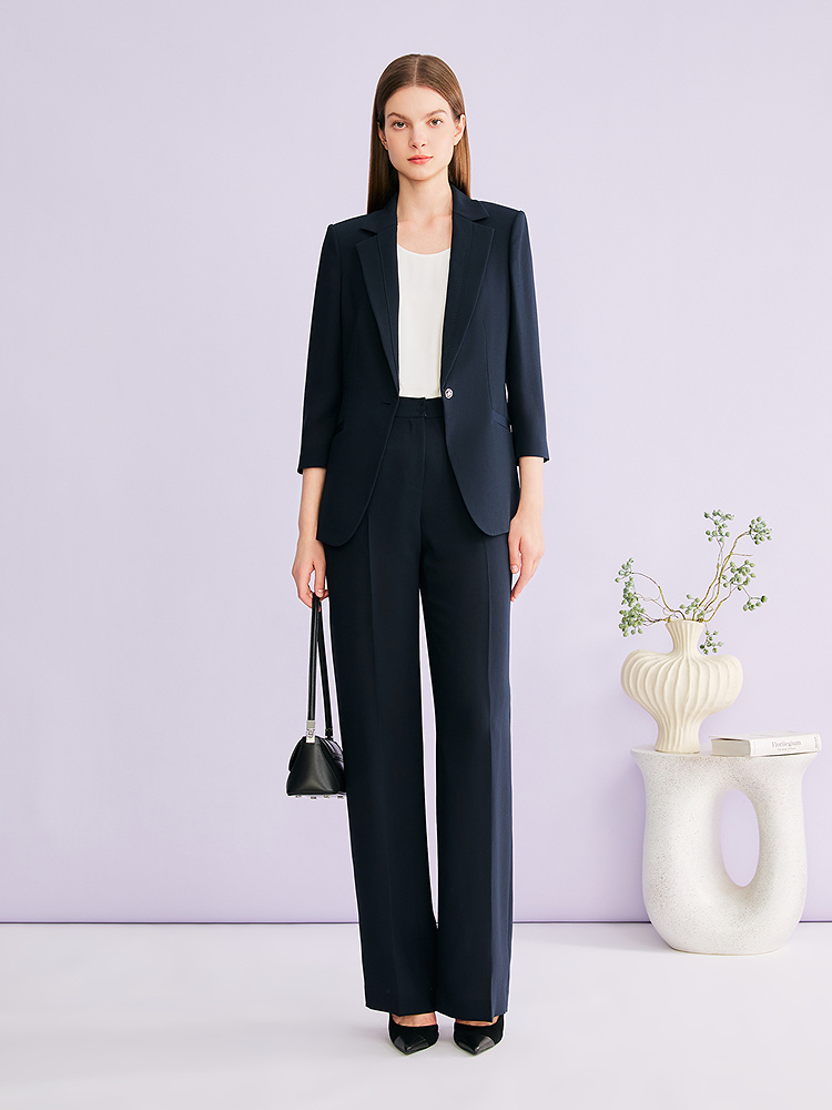 YINER音儿专选2026夏季新款时尚平驳领一粒扣醋酸混纺西装外套8C66210016