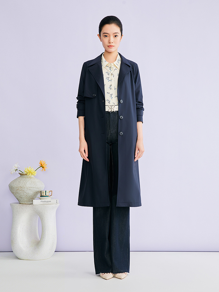 YINER音儿2026春季新款时尚西装翻领可拆卸腰带中长款风衣外套8C36107060