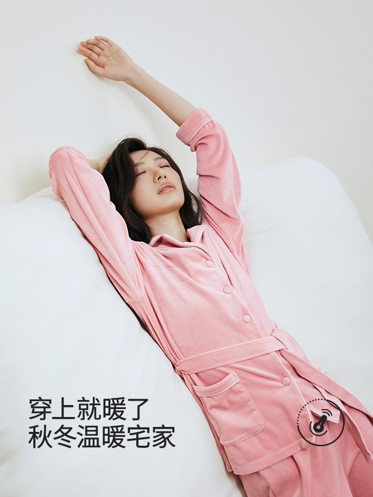 浪漫天鹅绒中长款家居套装8J34505010