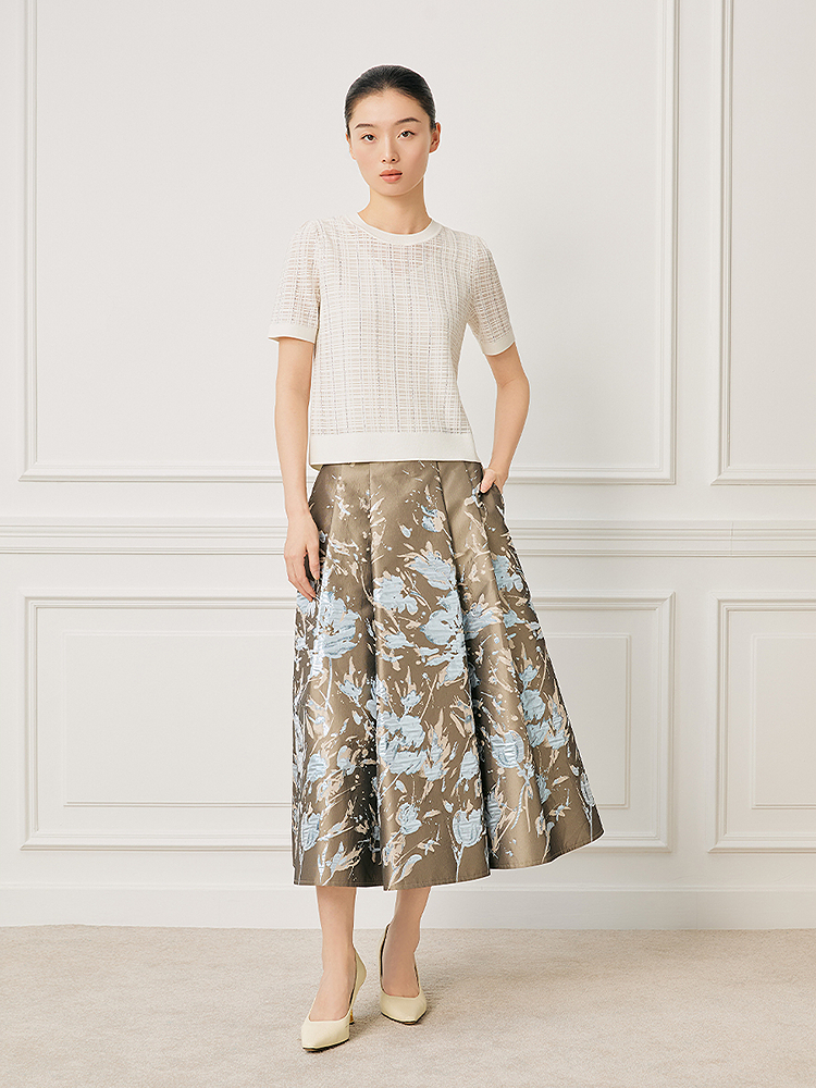 Song of Song歌中歌2026夏季新款银灰油画织影·进口提花A字半裙5C36250010