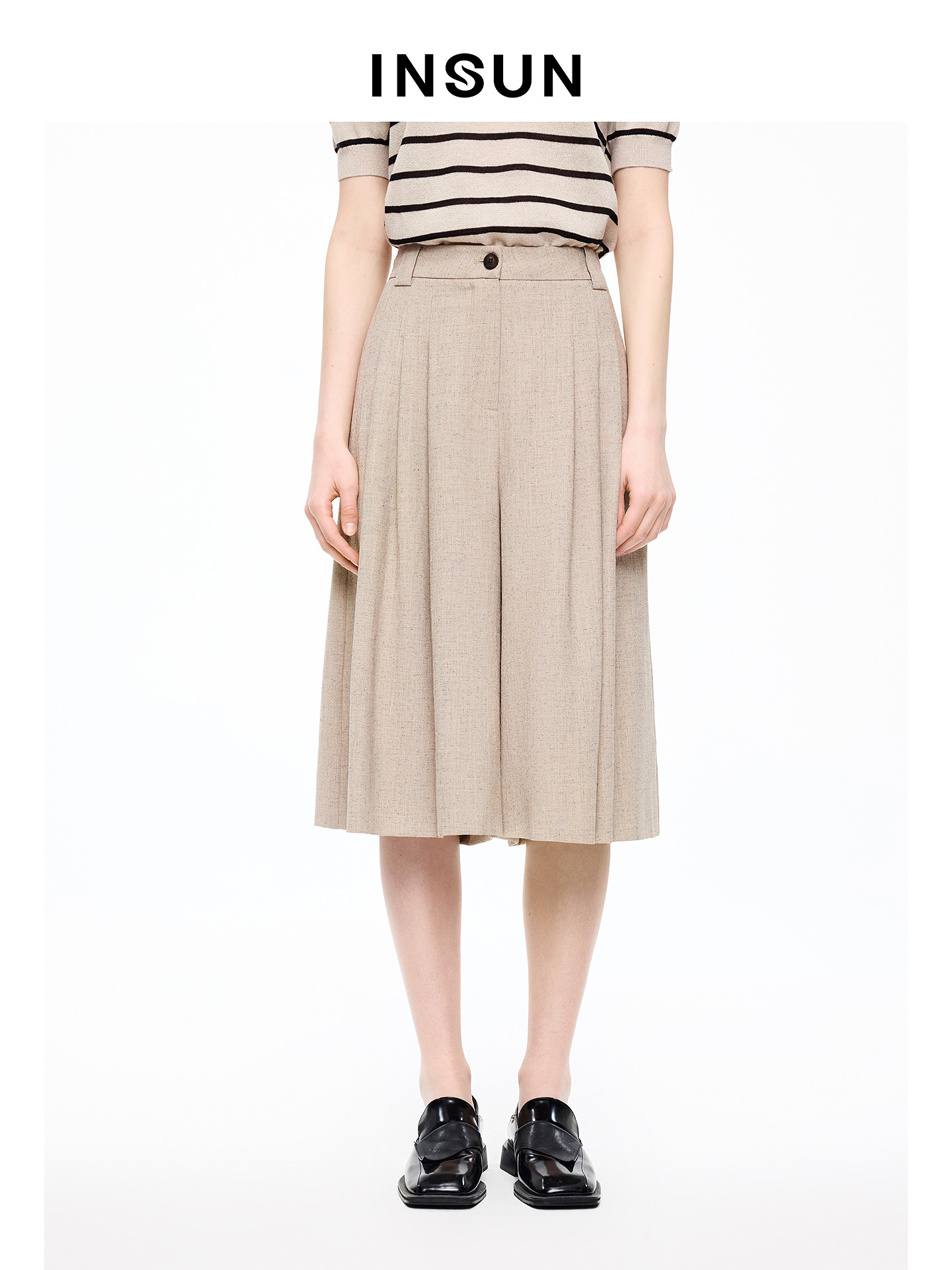 INSUN恩裳专选2026夏季修身显瘦肌理感醋纤裙裤9C66220130