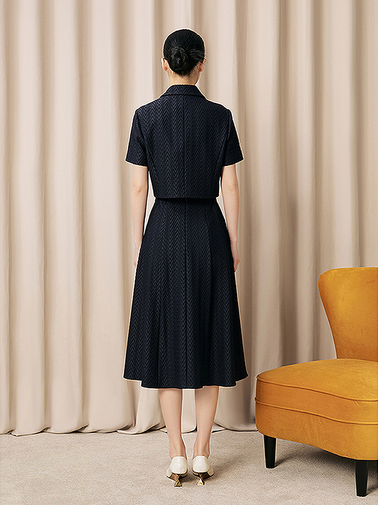 Song of Song歌中歌2026夏季新款藏蓝人字纹织·小翻领短外套5C66210016