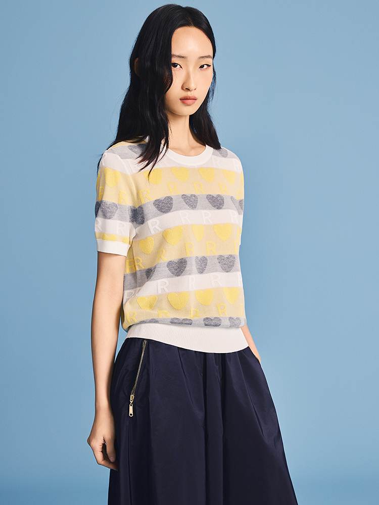 PSALTER诗篇 2026夏季新款撞色爱心天丝针织衫6C66206443