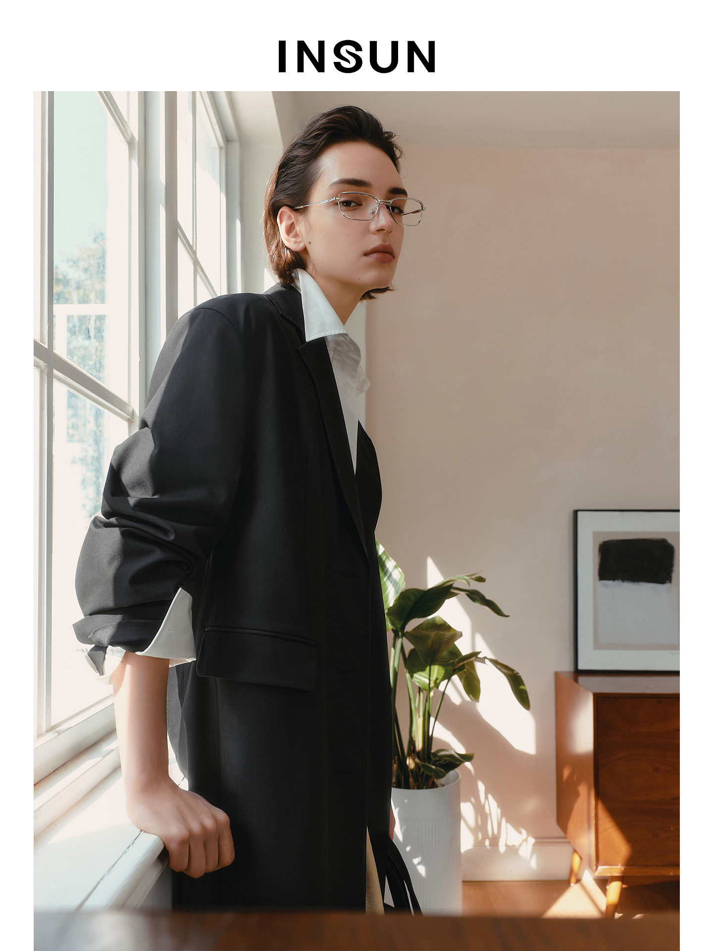 INSUN恩裳2026春季休闲慵懒感显瘦中长款西装外套9C36110190