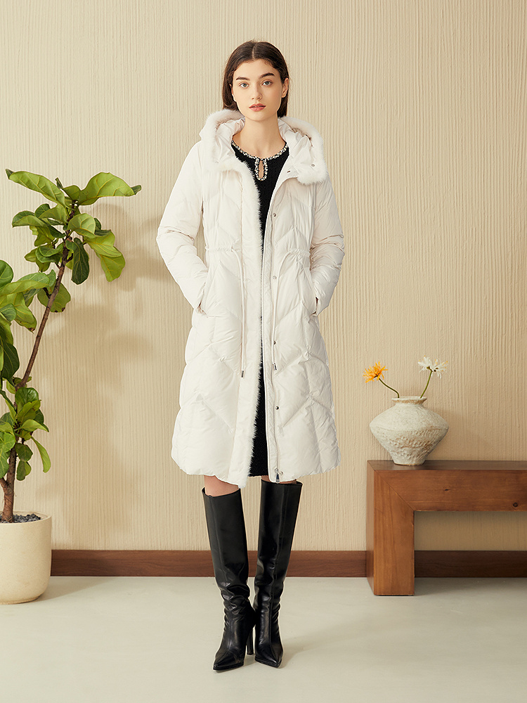 【厚实高克重】YINER音儿专选2025春季新款保暖水貂毛条长羽绒服8C65108126