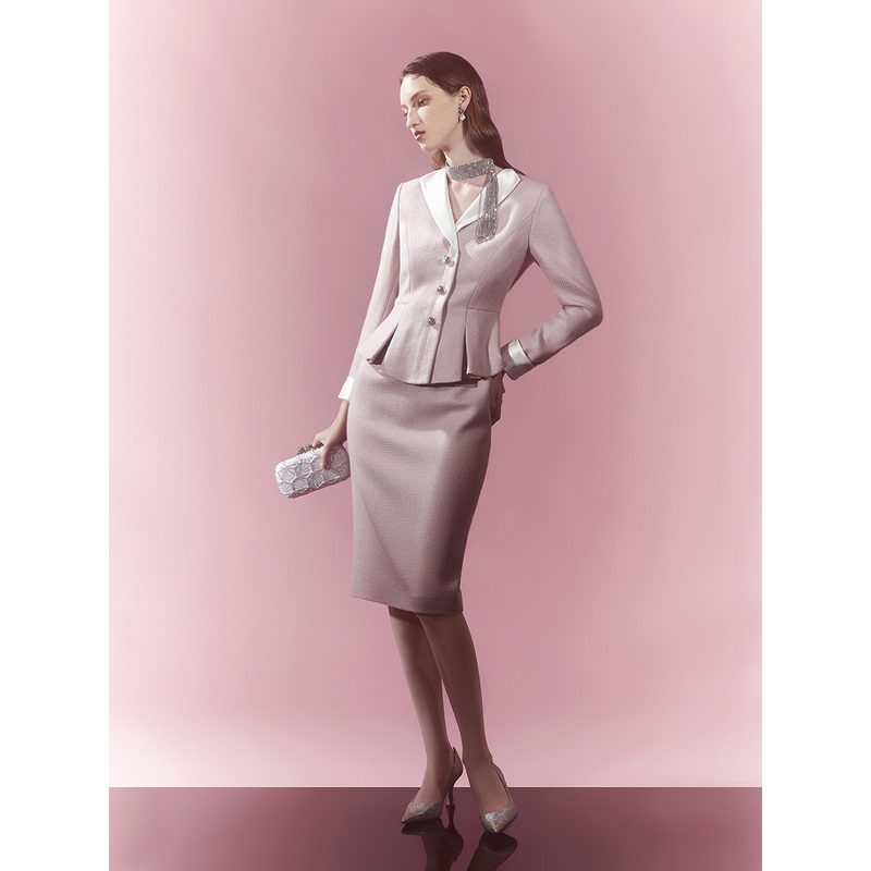 【歌精选款,不参加减券】【预售,预计30天回货】SongofSong歌中歌2022冬季新款粉色淑女绵羊毛混纺拼色连衣裙5C62505190