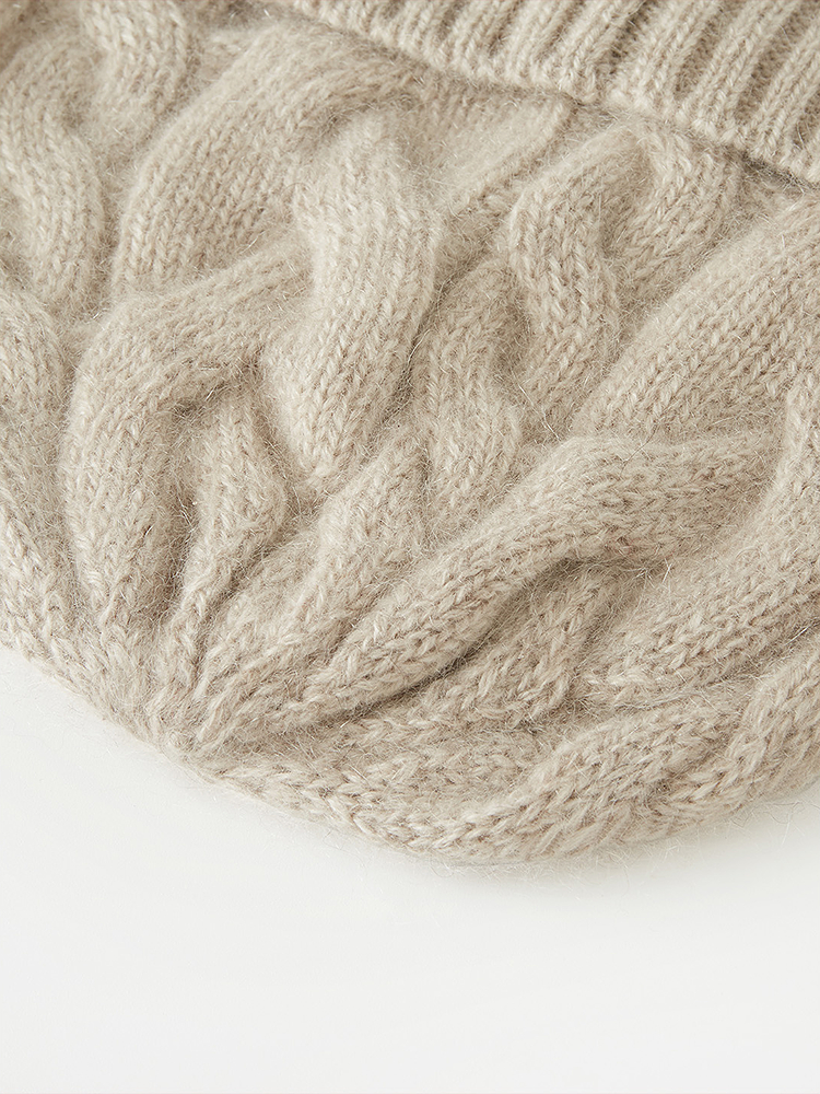 INSUN恩裳2025冬季简约纯色绞花全山羊绒针织毛线帽9C35593010