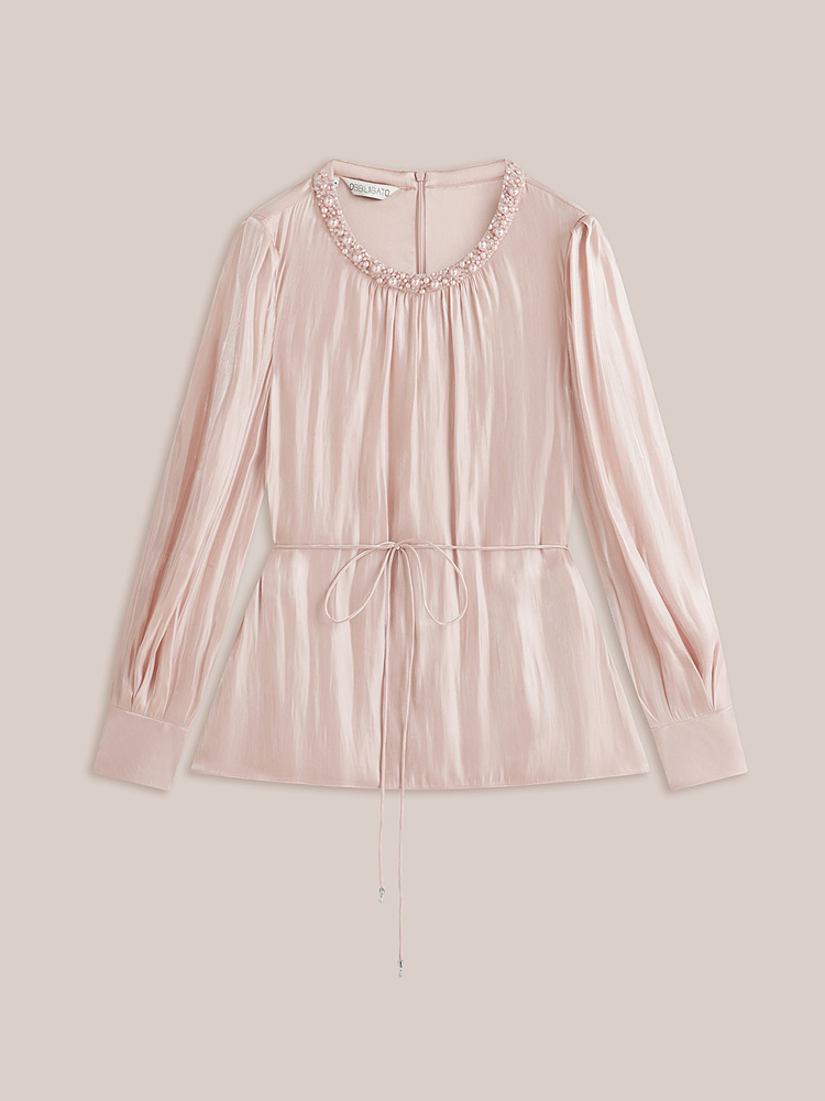 OBBLIGATO奥丽嘉朵2026秋冬季新款流光纱柔光肌理钉珠长袖女衬衫1C36330160