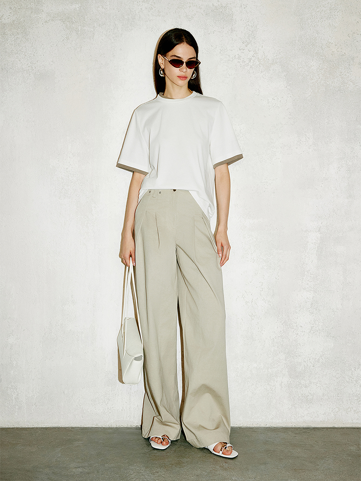 COVERINS2026夏季新款不对称撞色100%棉T恤CC36260060