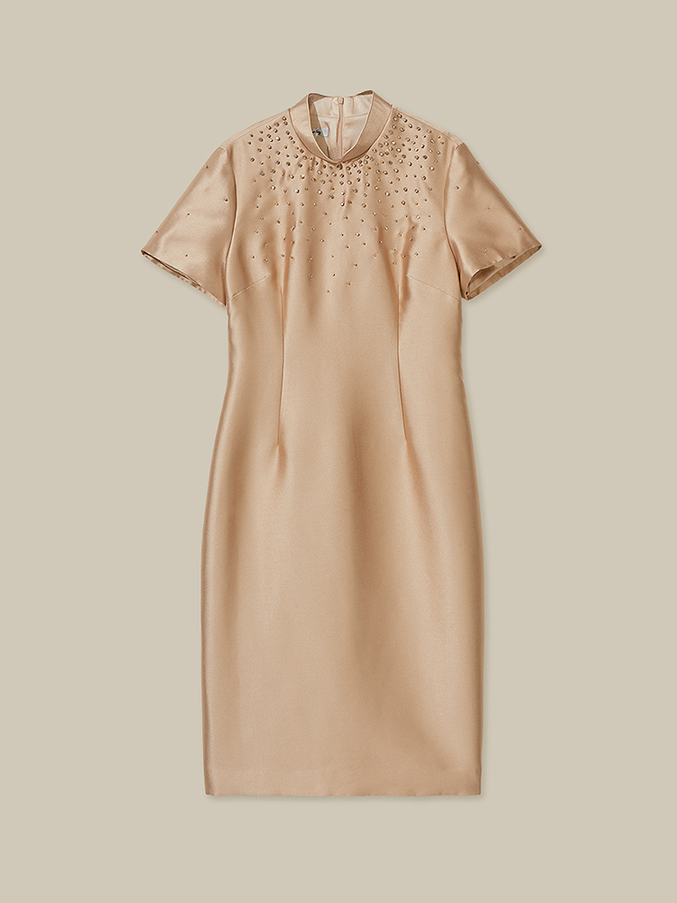 SongofSong歌中歌2024秋季香槟金新中式钉珠连衣裙5C64315026