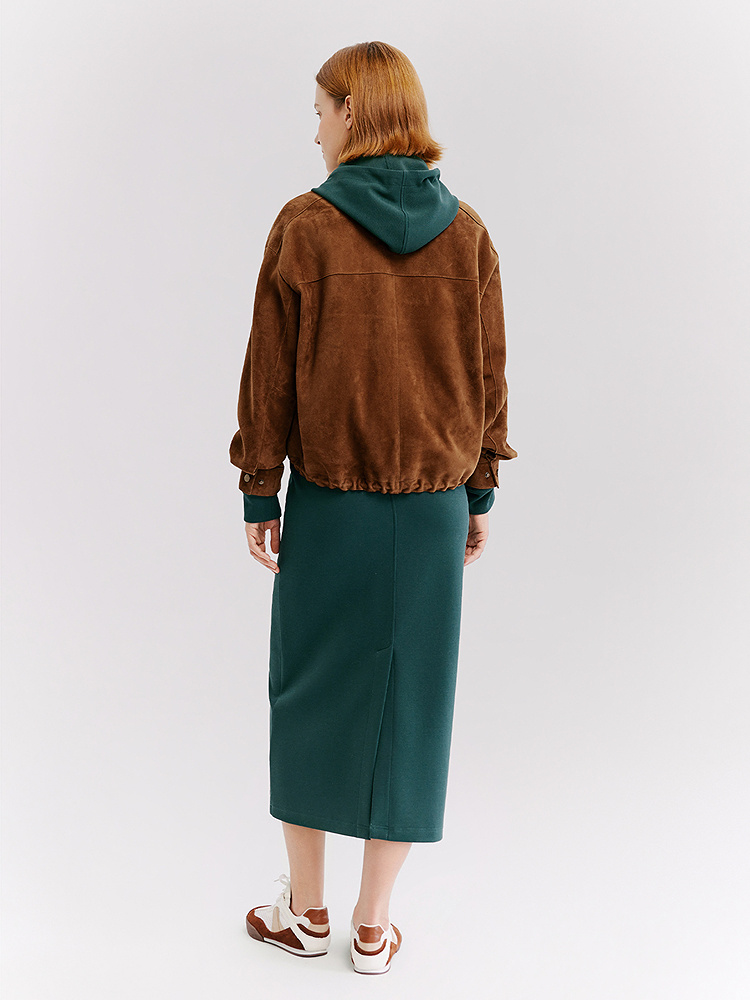 XII BASKET十二篮26春新款复古经典设计时尚棕色翻领羊皮短款夹克7C36109010