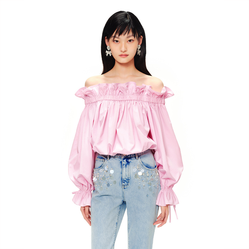 【切货下架】SALT.P可颜 2024年春季立体荷叶领可拆卸肩带单上衣AC34170060