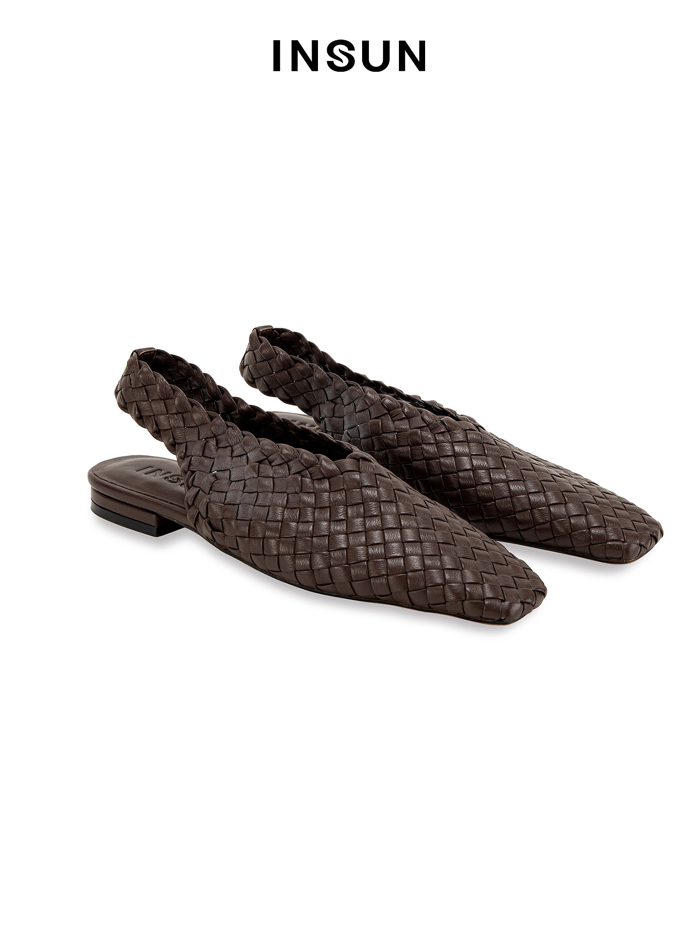 INSUN恩裳2026春复古风羊皮革方头平底鞋9C36192030