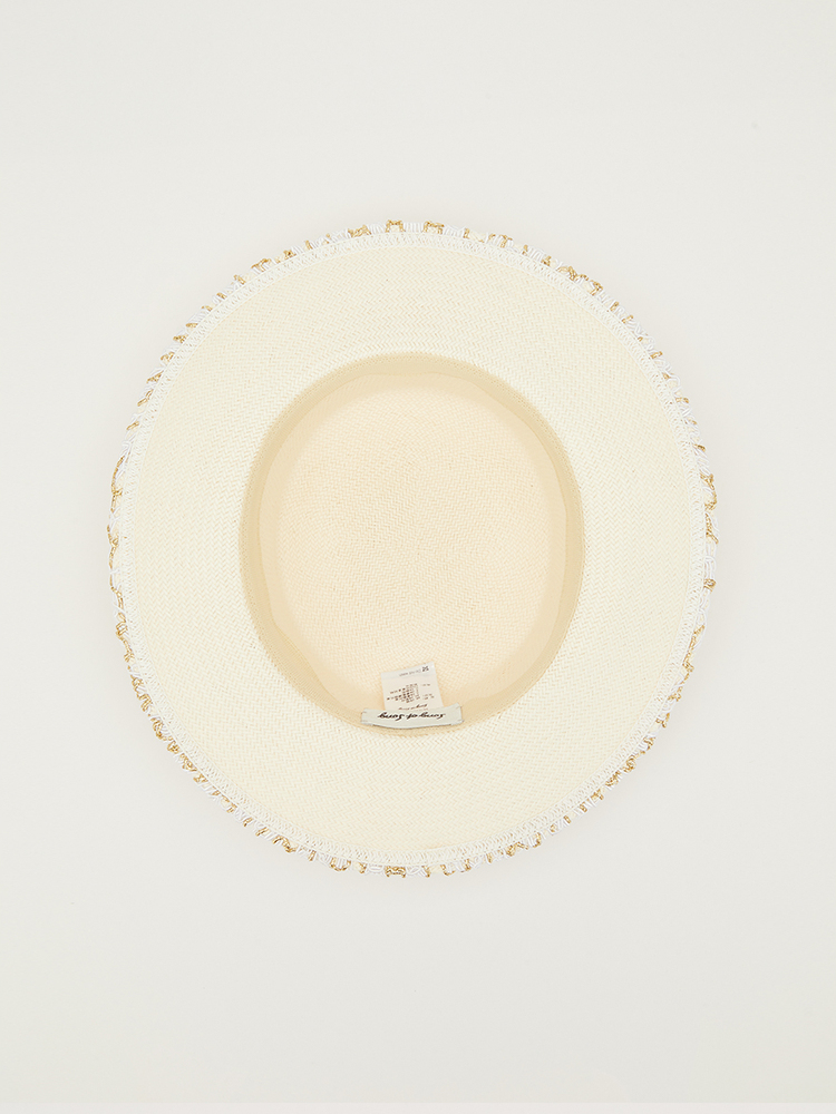 SongofSong歌中歌2024夏季金白编织宽檐礼帽帽子5C34293010