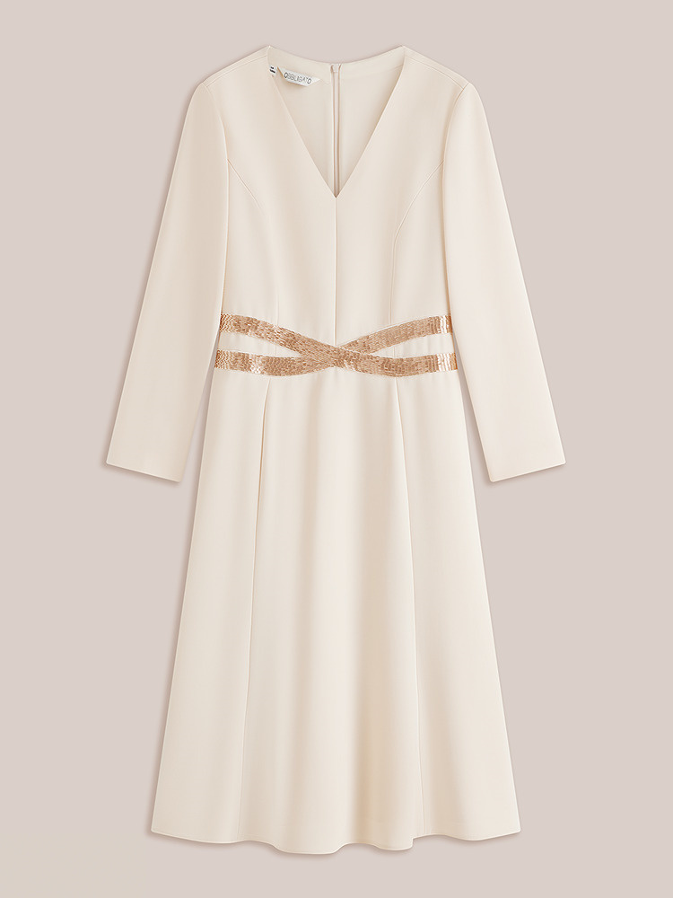 OBBLIGATO奥丽嘉朵2026秋季新款三醋酸杏色珠管交叉腰带连衣裙1C66305280
