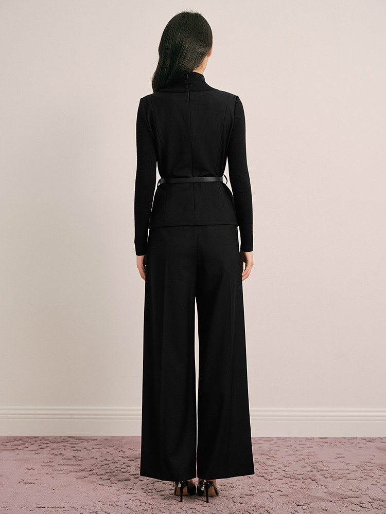 OBBLIGATO奥丽嘉朵2025春季金标黑色假两件设计修身时尚单上衣1C35170100