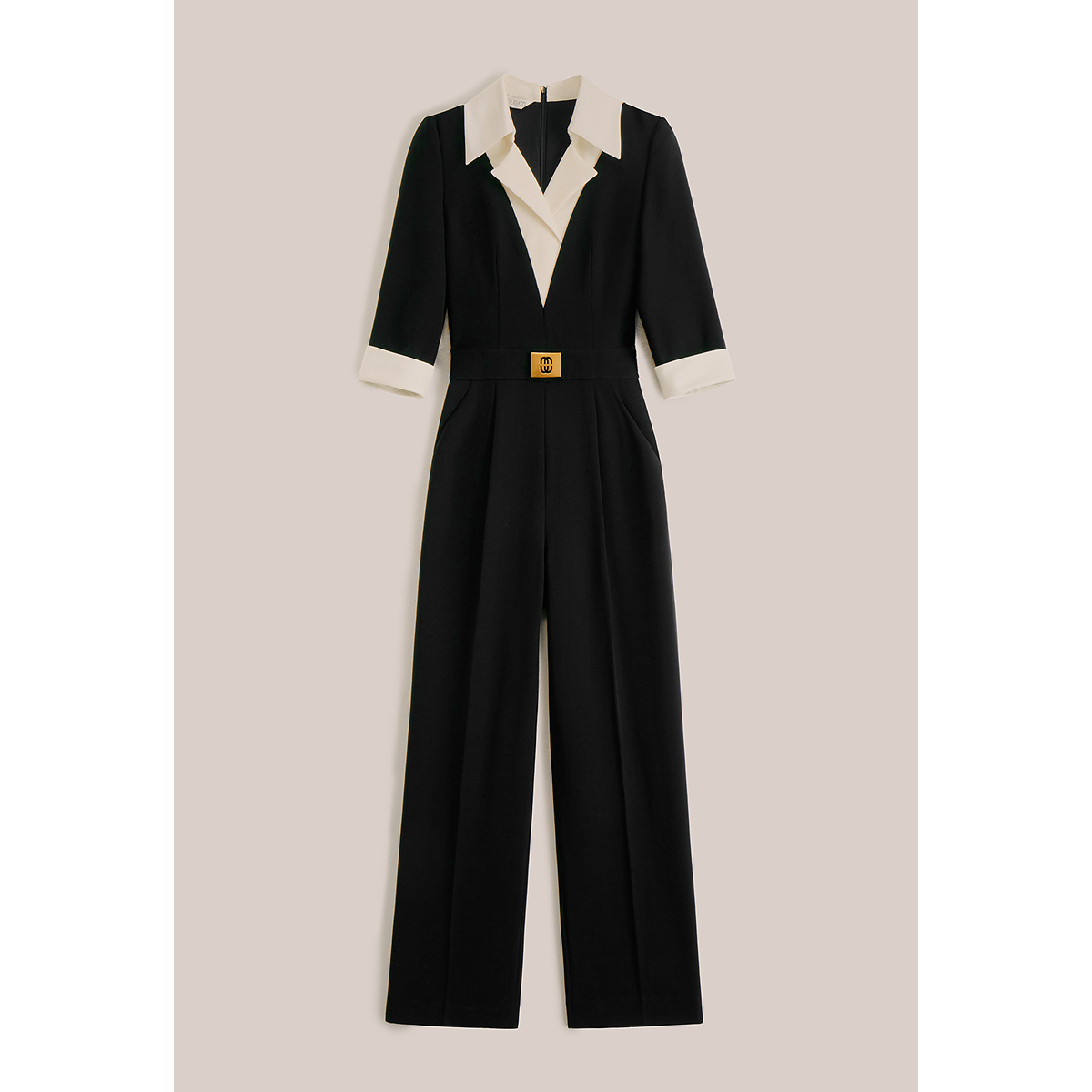 OBBLIGATO奥丽嘉朵2025夏季新品黑色经典撞色拼接连体裤1C65202200