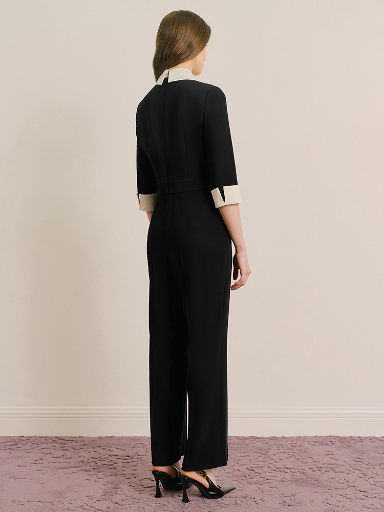 OBBLIGATO奥丽嘉朵2025夏季新品黑色经典撞色拼接连体裤1C65202200