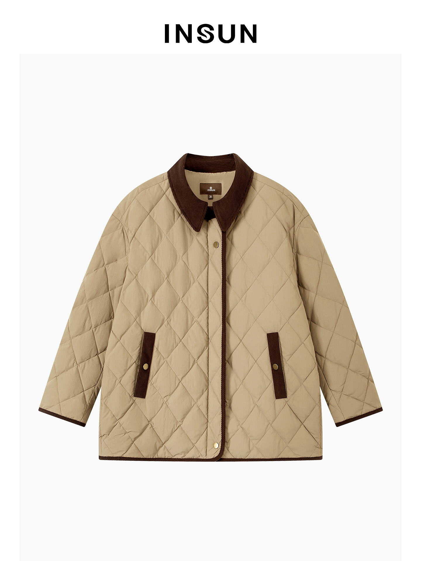 INSUN恩裳专选2026春季巴恩风菱形格宽松轻薄羽绒服9C66108520