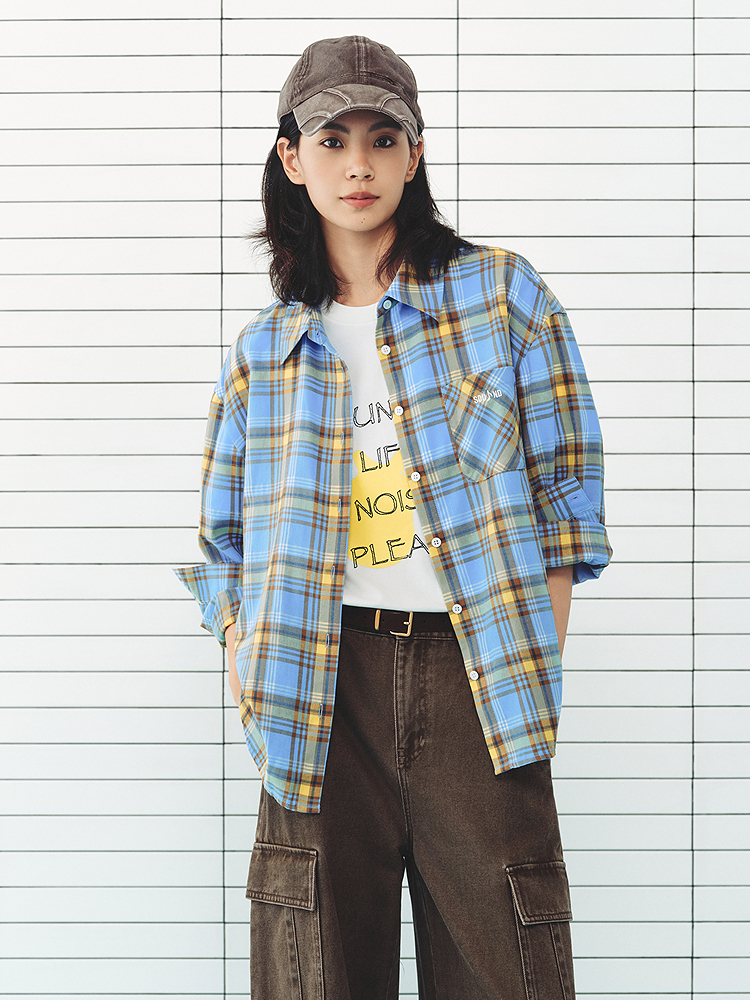 ToyzY2026冬季新款美式撞色oversize宽松落肩格纹松弛休闲衬衫ZC36530040