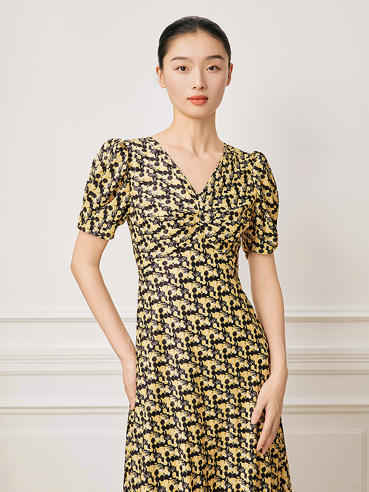 Song of Song歌中歌2026夏季新款度假风泡泡袖复古提花碎花连衣裙5C66205066