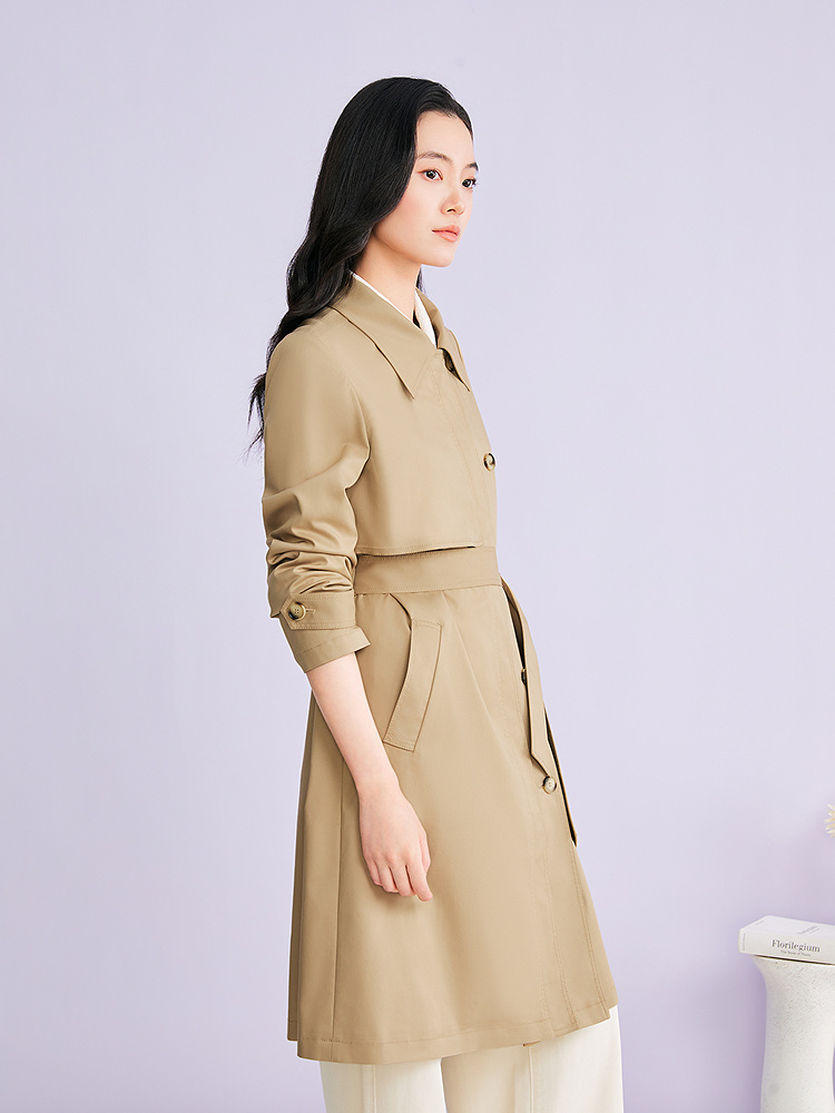 YINER音儿专选2026春季新款时尚翻领廓形单排扣系带收腰风衣外套8C66107016