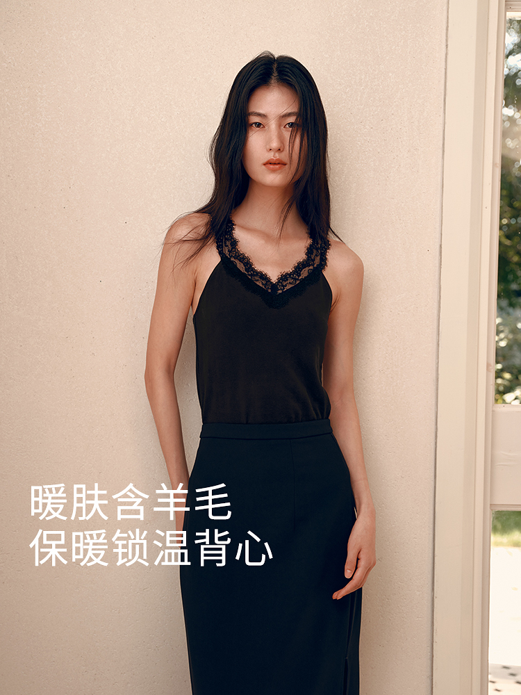 腈纶羊毛双面绒蕾丝背心8J35327100