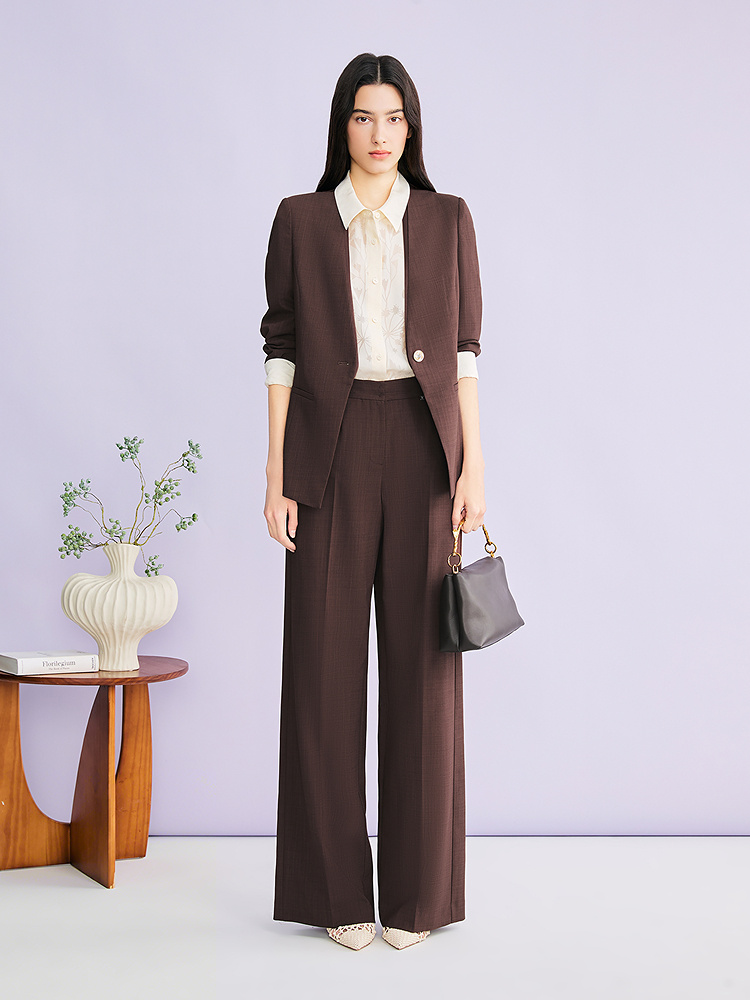 YINER音儿2026夏季新款时尚通勤深V领醋酸拼接缎面一粒扣修身西装8C36210320