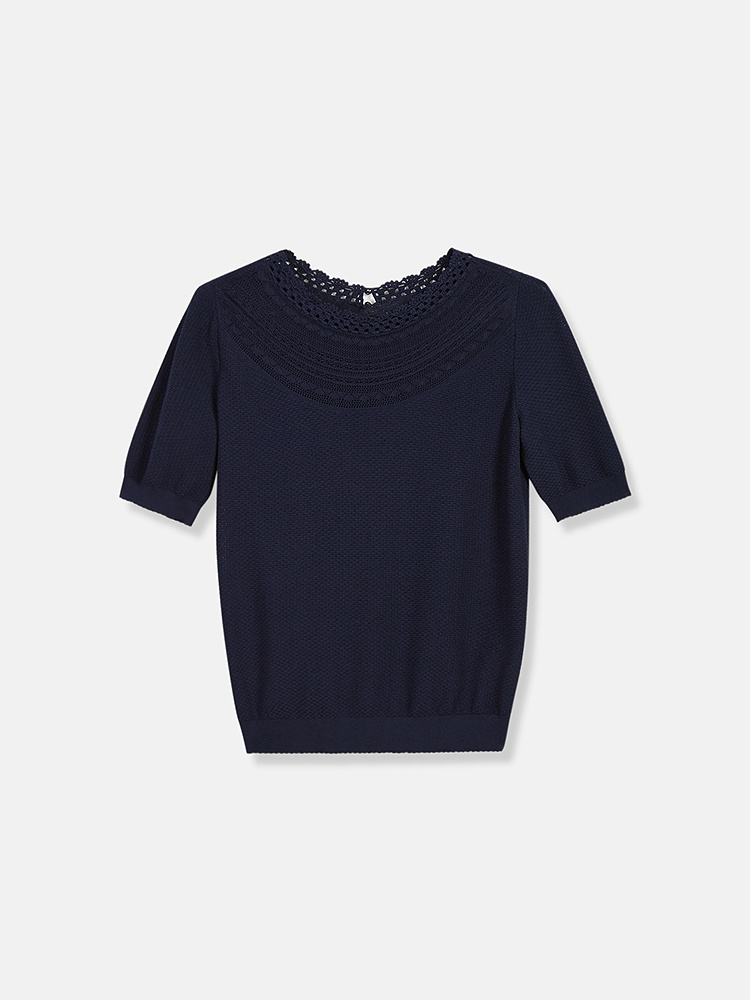 YINER音儿专选2026夏季新款时尚优雅钩花镂空肌理圆领H型针织衫8C66206226