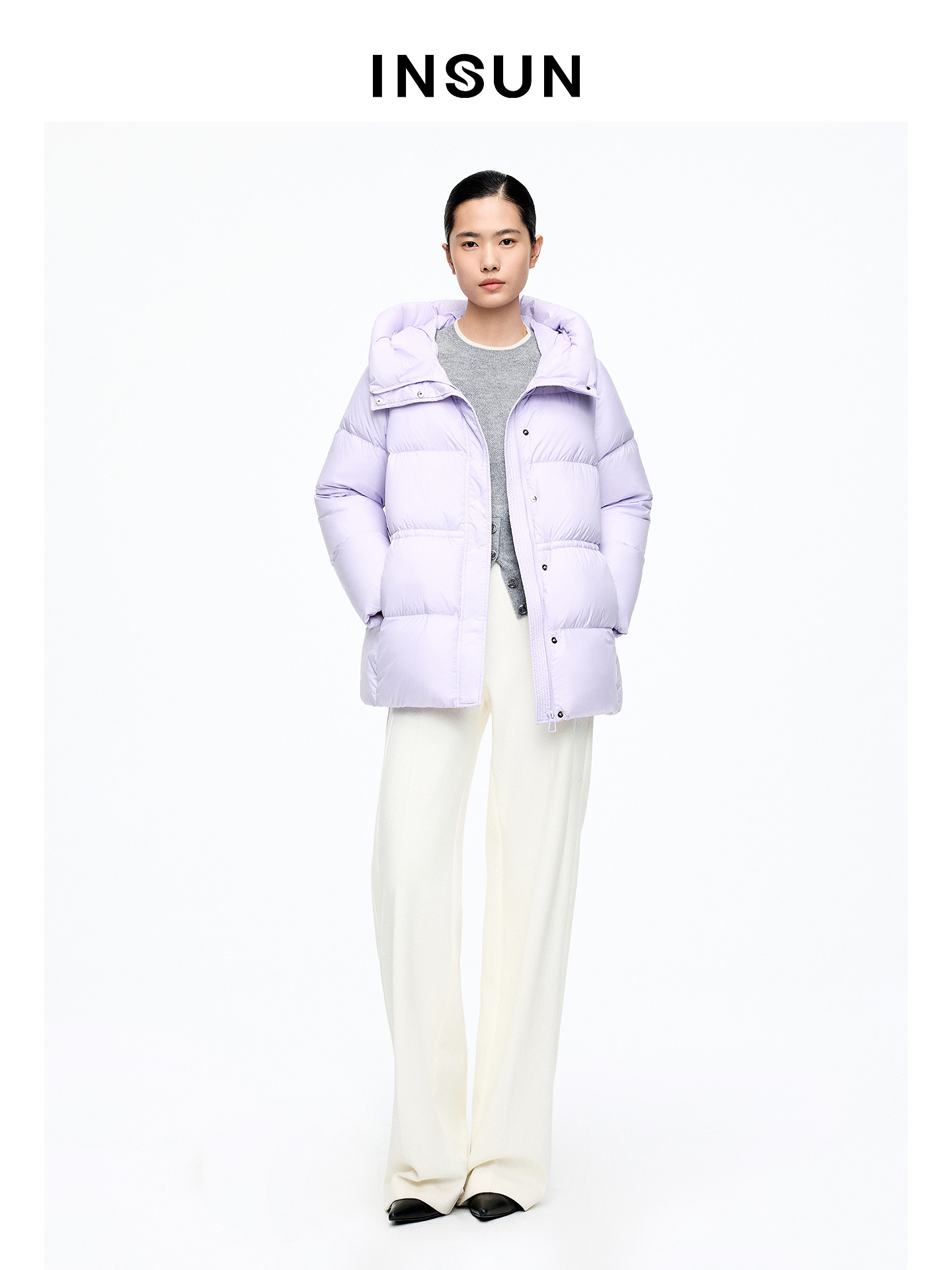 INSUN恩裳专选2026春季云朵泡芙一手长连帽短款羽绒服9C66108590