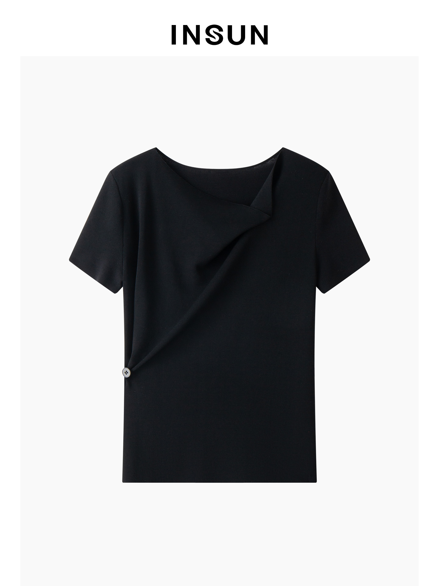 INSUN恩裳专选2026夏季荡领修身显瘦高弹短袖毛针织衫9C66206060