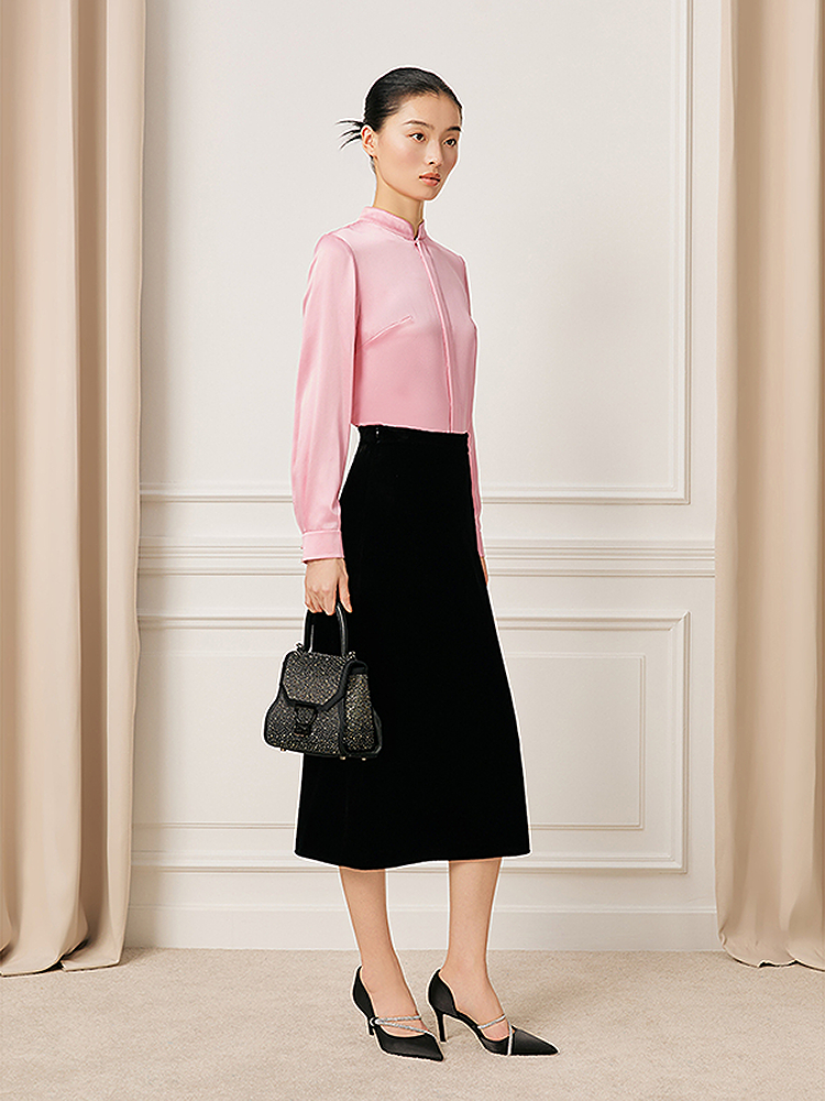 【100桑蚕丝】Song of Song歌中歌2026春新款珍珠光泽感立领上衣5C36130090