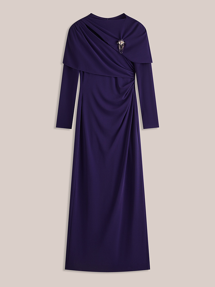 OBBLIGATO奥丽嘉朵2026秋季新款三醋酸镂空收腰礼服长款连衣裙1C66305070