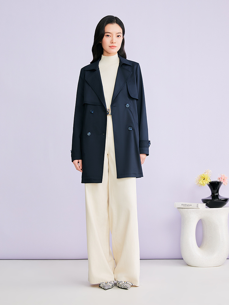 YINER音儿专选2026春季新款时尚大翻领莫代尔混纺收腰风衣外套8C66107006