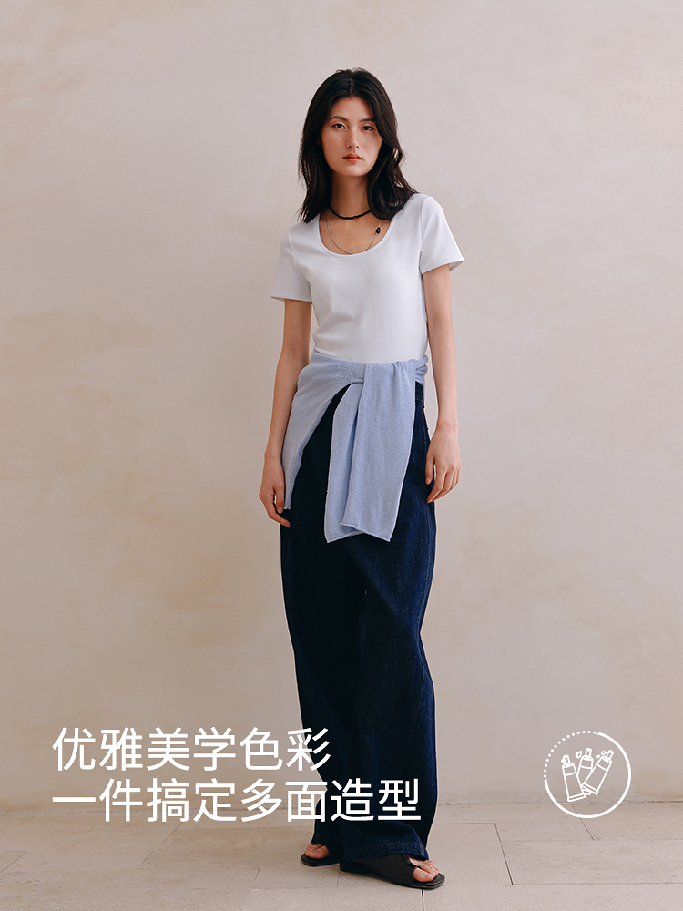 7A抗菌弹力螺纹U领T恤8J35227170