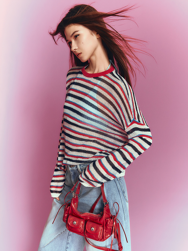 SALT.P可颜 2026夏季新款撞色条纹圆领针织衫AC36206150