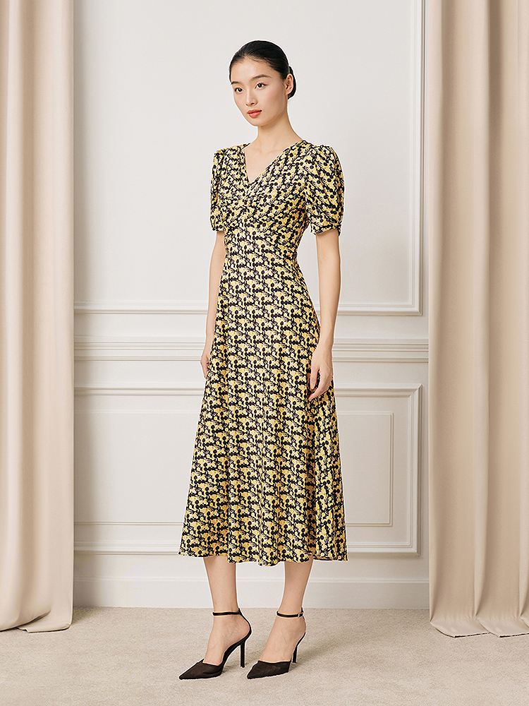 Song of Song歌中歌2026夏季新款度假风泡泡袖复古提花碎花连衣裙5C66205066