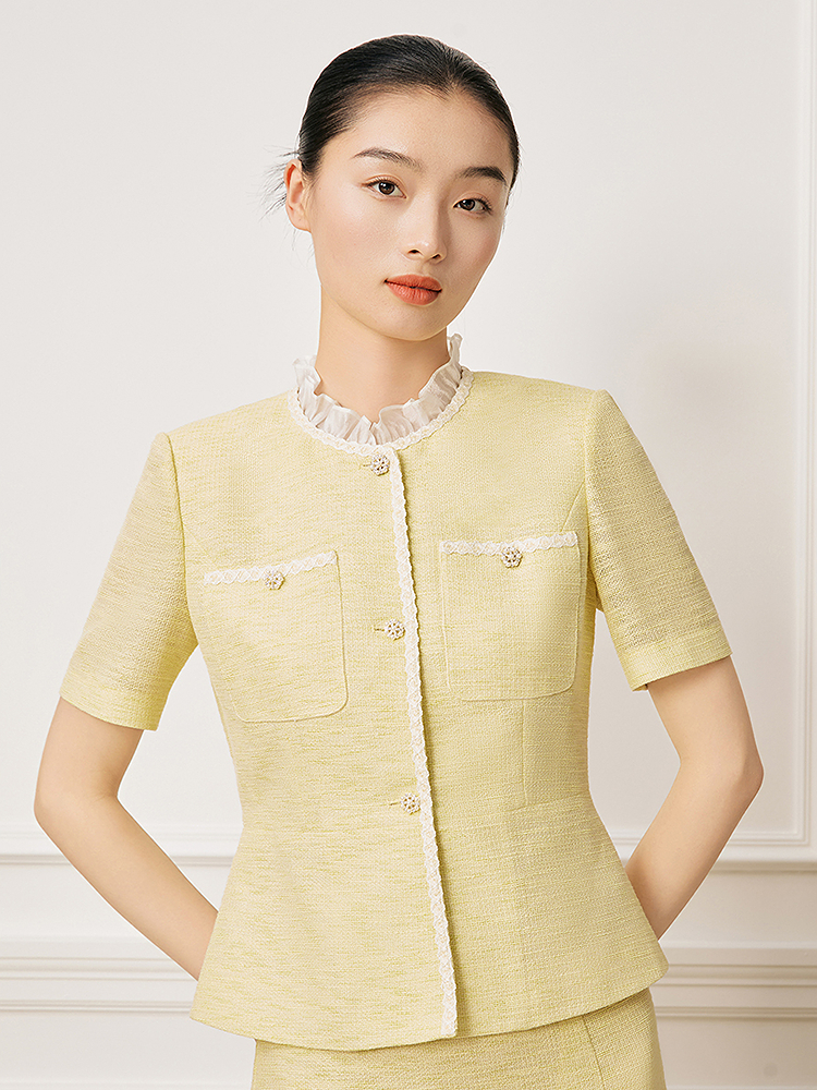 Song of Song歌中歌2026夏绞罗织光·鹅黄小香风外套5C66210010