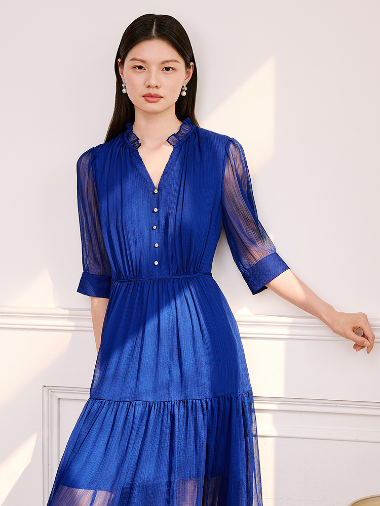 OBBLIGATO奥丽嘉朵专选2025秋季新品肌理感金属扣装饰连衣裙1C65305600