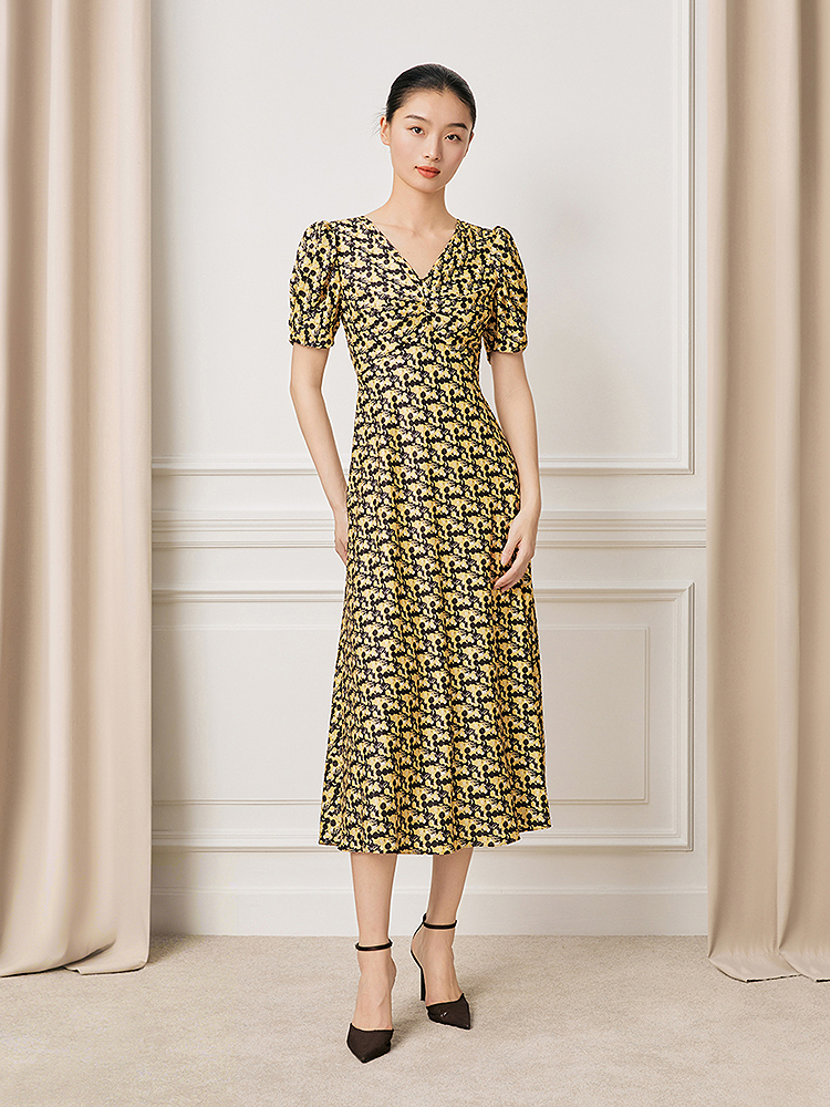 Song of Song歌中歌2026夏季新款度假风泡泡袖复古提花碎花连衣裙5C66205066