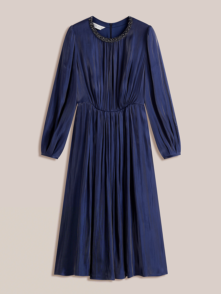 OBBLIGATO奥丽嘉朵2026秋季新款流光纱手工钉珠收腰长袖连衣裙1C36305600